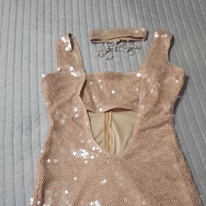 Sparkling Beige Sequin Dress with Chocker